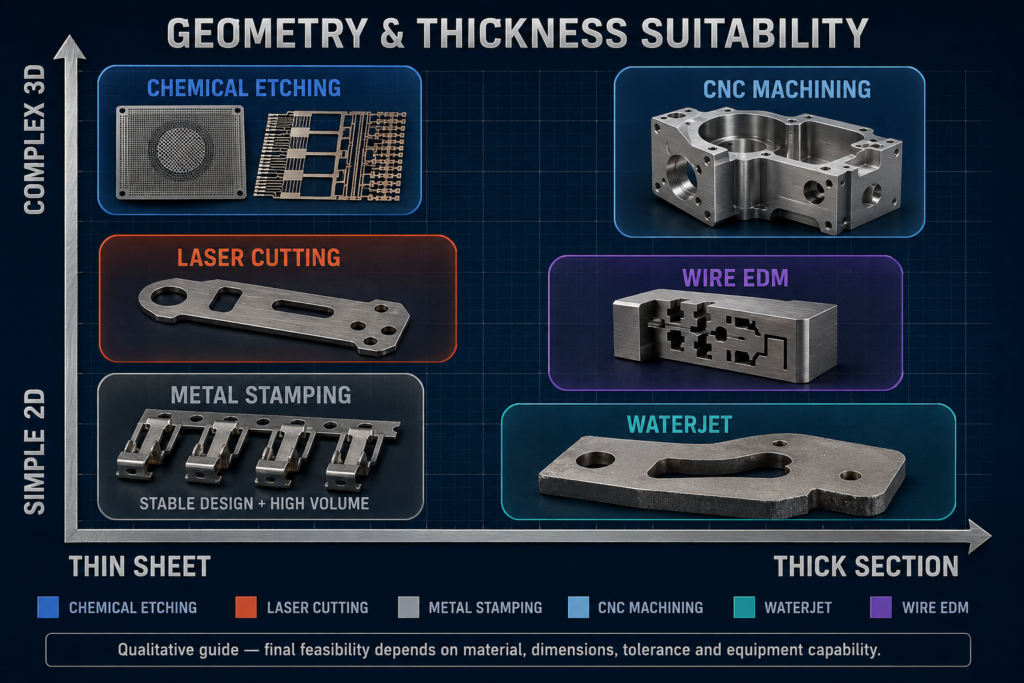 Qualitative geometry and thickness suitability map for metal manufacturing processes.
