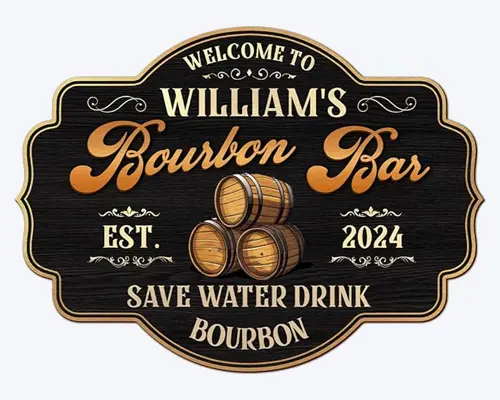 These engraved metal plaques for outdoors are crafted according to custom designs and ideas provided by clients. Ideal for hanging at pub entrances, they serve as eye-catching features to attract customers.