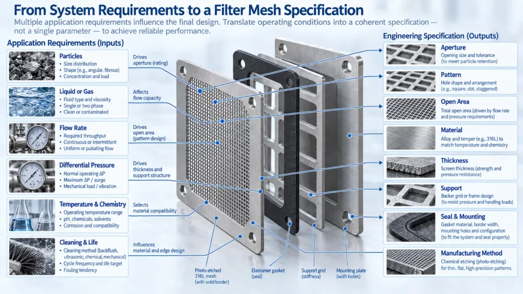 Filter_mesh_selection_from_particles_media_flow_pressure_material_and_installation_requirements