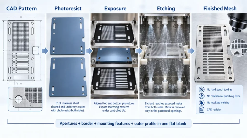 Photochemical_etching_process_for_a_one-piece_precision_metal_filter_mesh