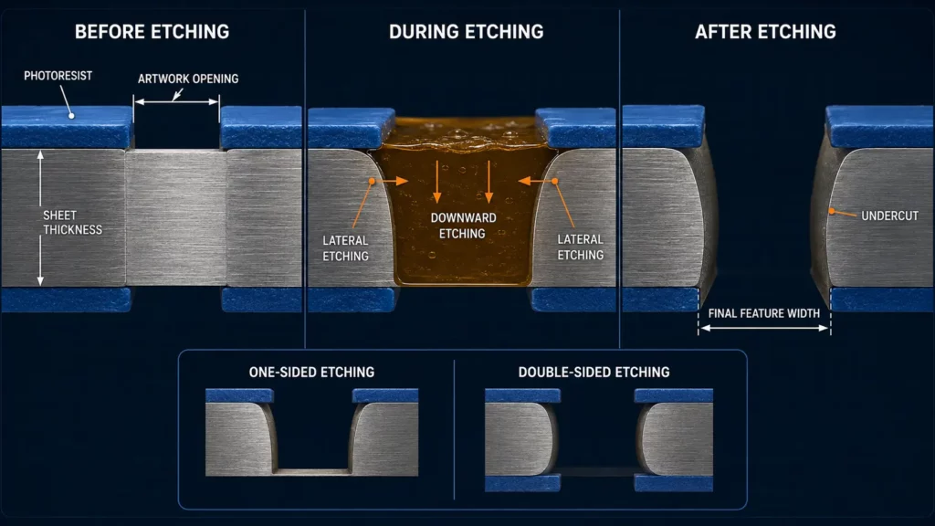 Undercut_caused_by_downward_and_lateral_metal_removal_in_photochemical_etching