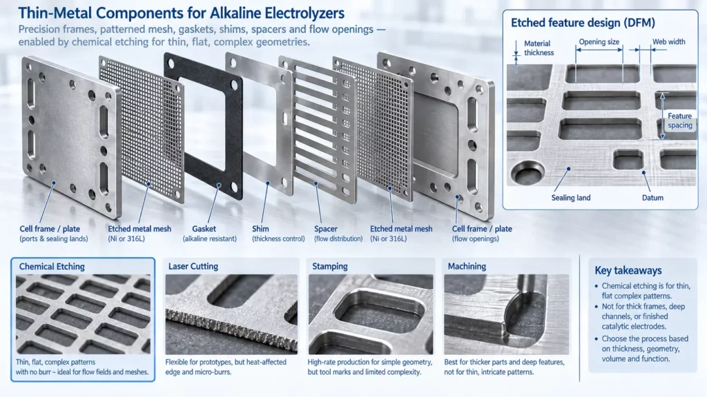 Precision_thin_metal_frame_mesh_gasket_and_flow_features_for_alkaline_electrolyzers