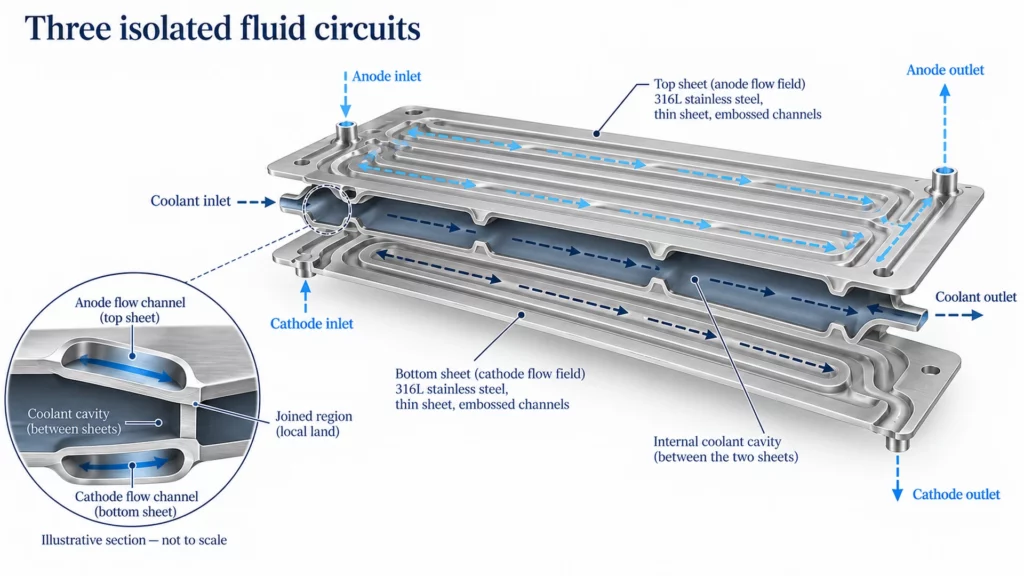 pemfc-bipolar-plate-three-fluid-circuits
