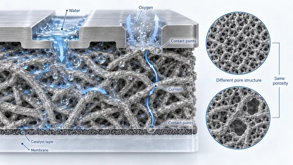Titanium_porous_transport_layer_showing_water_distribution_oxygen_removal_and_electrical_contact
