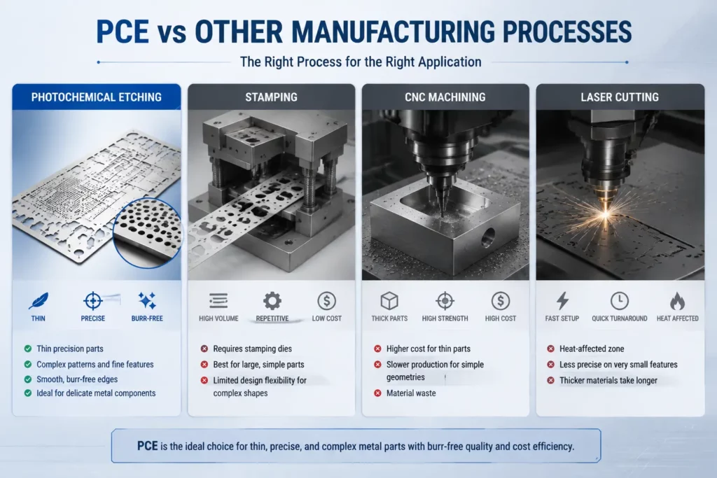 Comparison of photochemical etching stamping CNC machining and laser cutting