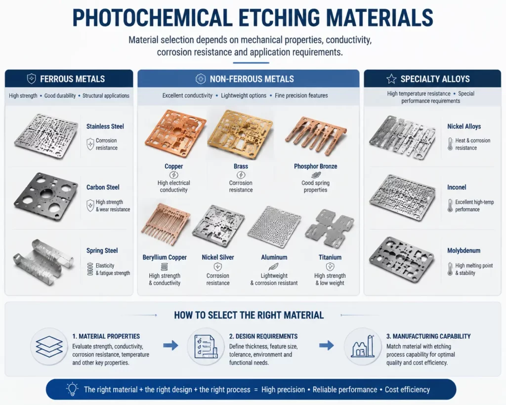 Ferrous non-ferrous and specialty metals used in photochemical etching