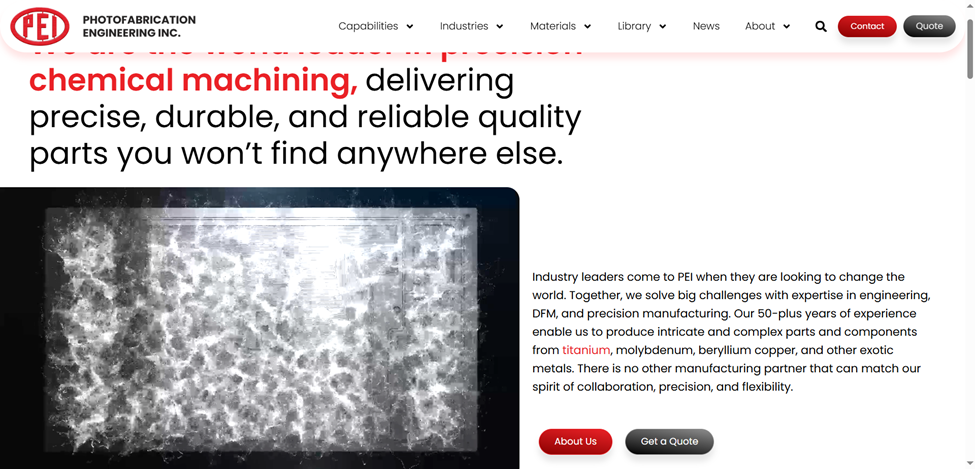 7 Best Chemical Etching Services Companies in 2025 7 Photofabrication Engineering Inc website
