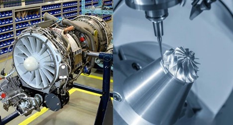 image of an aircraft engine made with precision machining for aerospace