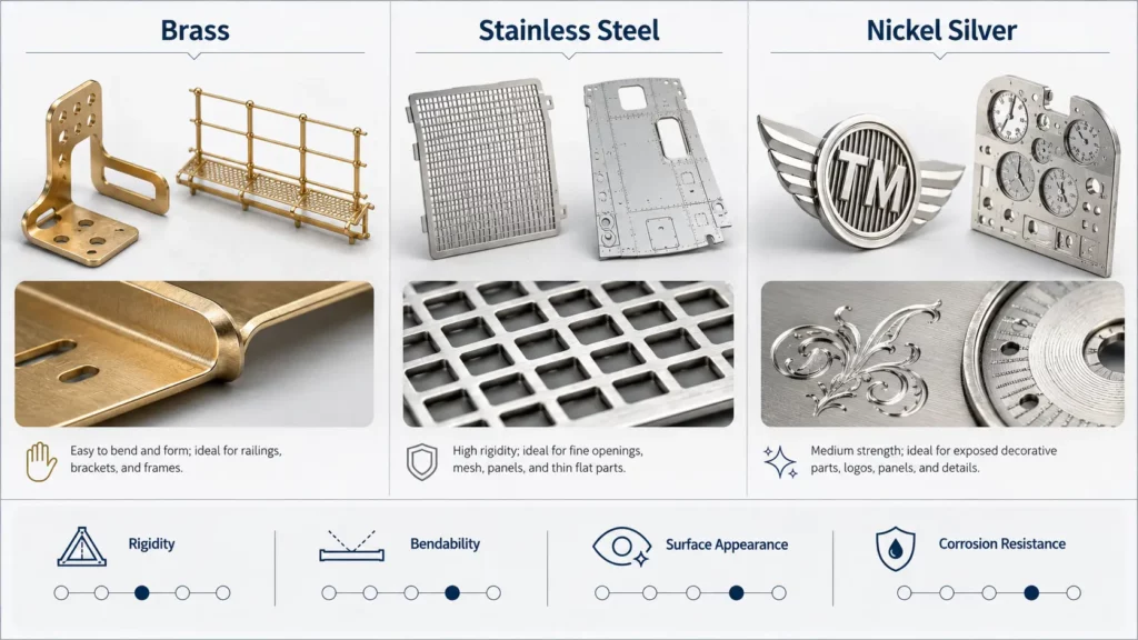 Brass stainless steel and nickel silver for photo-etched model parts
