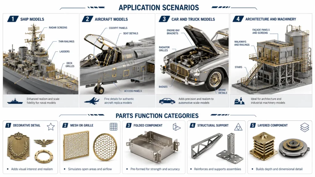 Photo-etched parts for model ships aircraft cars and architectural models