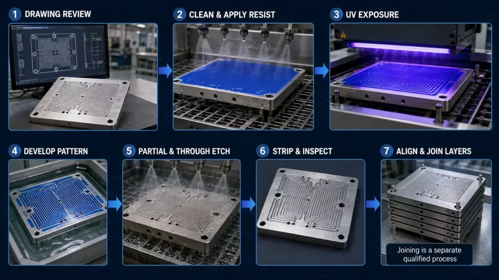 Seven-step_photochemical_machining_process_for_etched_microchannel_heat_exchanger_plates