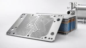 Chemically etched heat exchanger plate with microchannels, bonded core and completed exchanger