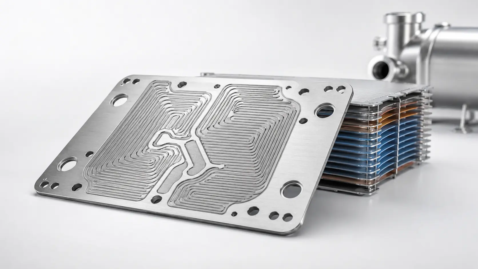 Chemically etched heat exchanger plate with microchannels, bonded core and completed exchanger