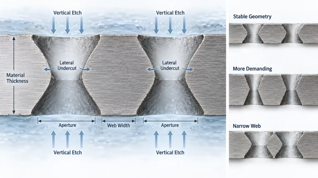 section_explaining_material_thickness_aperture_size_web_width_and_lateral_undercut_in_photo-etched_mesh