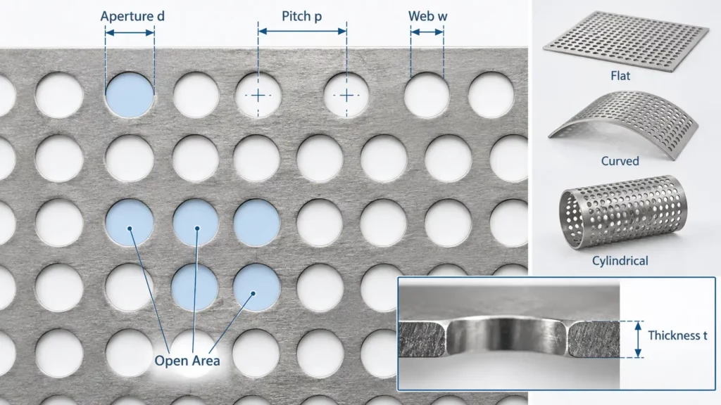 Diagram_showing_aperture_pitch_web_width_thickness_and_open_area_of_a_photo-etched_smoke_detector_mesh.