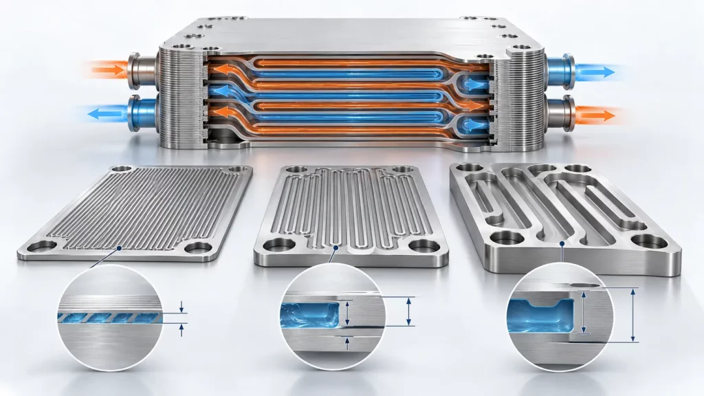 Different_etched_heat_exchanger_plate_thicknesses_with_channel_depth_and_residual_wall_comparison