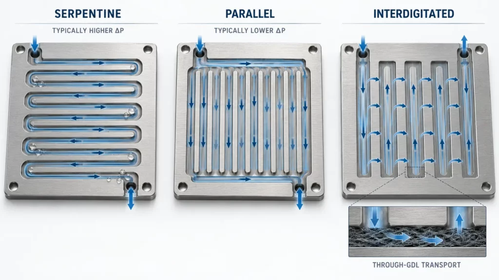 Serpentine_parallel_and_interdigitated_bipolar_plate_flow_fields