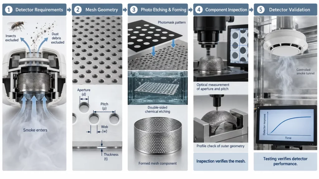 Smoke_detector_insect_mesh_design_manufacturing_inspection_and_complete_detector_validation_workflow