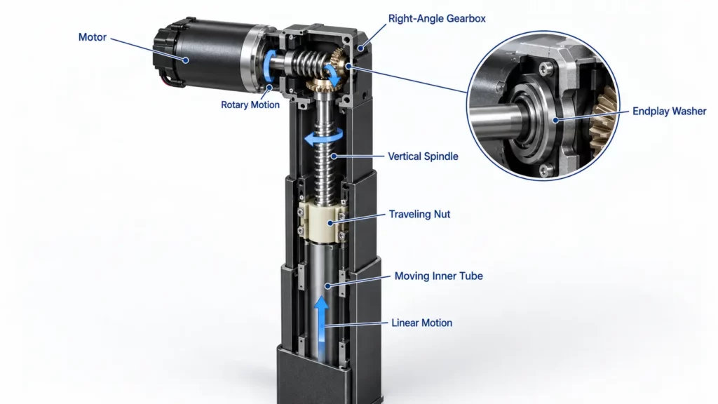 Standing_desk_actuator_converting_motor_rotation_into_lifting_column_movement